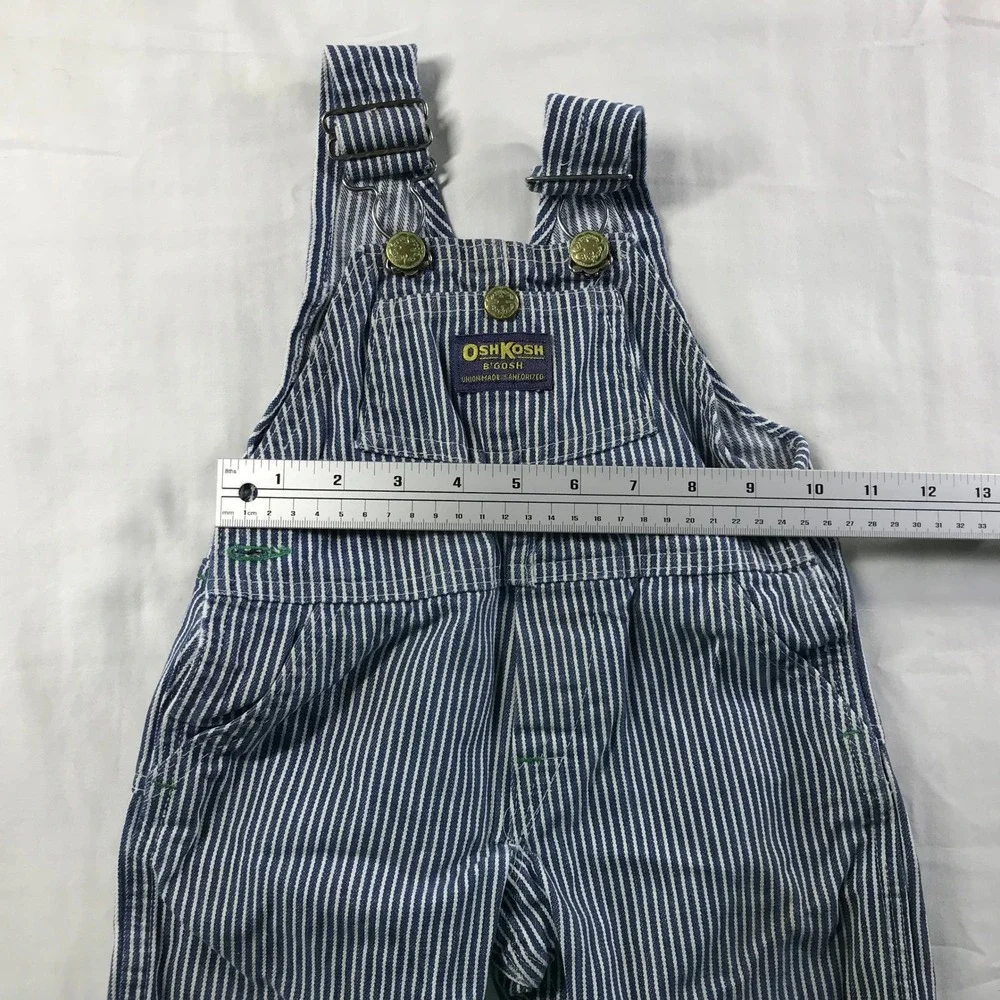 Vintage OshKosh Bgosh Hickory Stripe Denim Overalls Blue White Union Made 24L